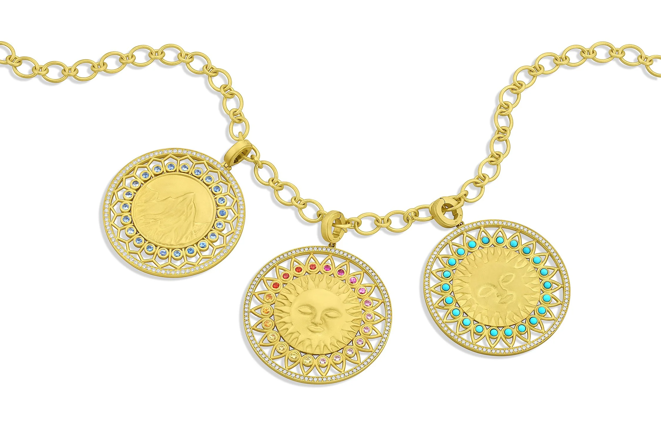 アクセサリー Sunlimite Sun Medallion Pendant - Diamond & Turquoise — Leigh Maxwell Jewelry